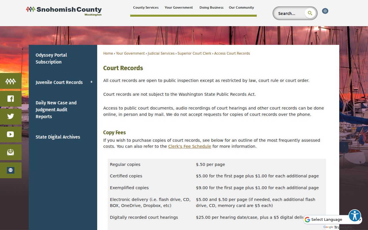 Snohomish County court records access page for verifying an Eastmont name