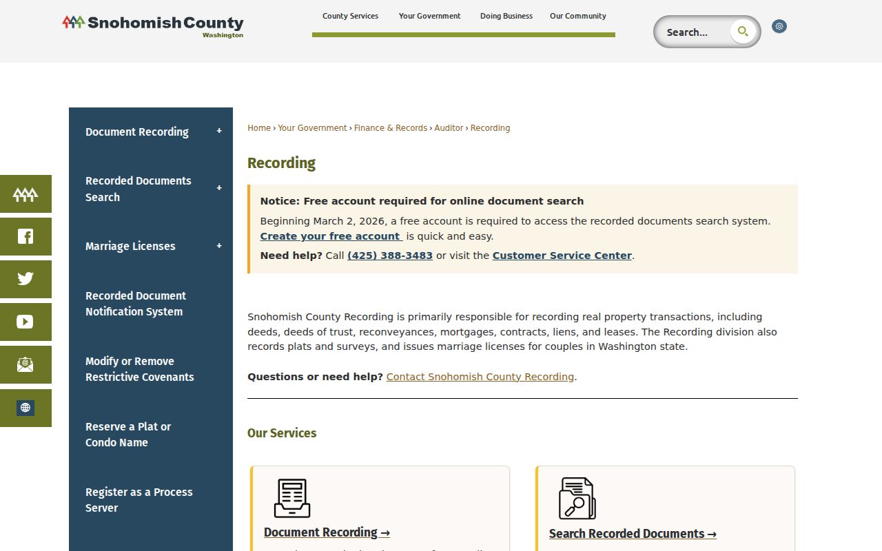 Eastmont street directory Snohomish Recording access